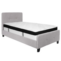 Flash Furniture HG-BMF-25-GG Tribeca Twin Size Tufted Upholstered Platform Bed in Light Gray Fabric with Memory Foam Mattress